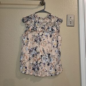 Almost Famous Floral Lace Ruffle Keyhole Button Mock neck Blouse Top Sz Medium